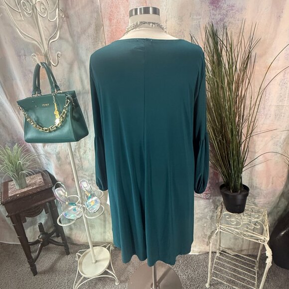 NEW 📌MN Neiman Marcus Teal Timeless Long Sleeves Plus Size Swing Dress - Picture 2 of 16